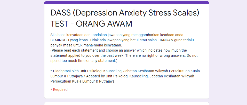 Depression test malaysia kkm