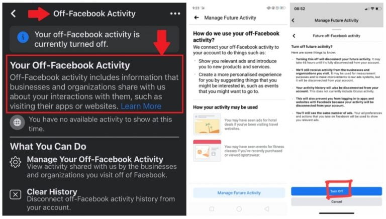 cara off facebook activity setting