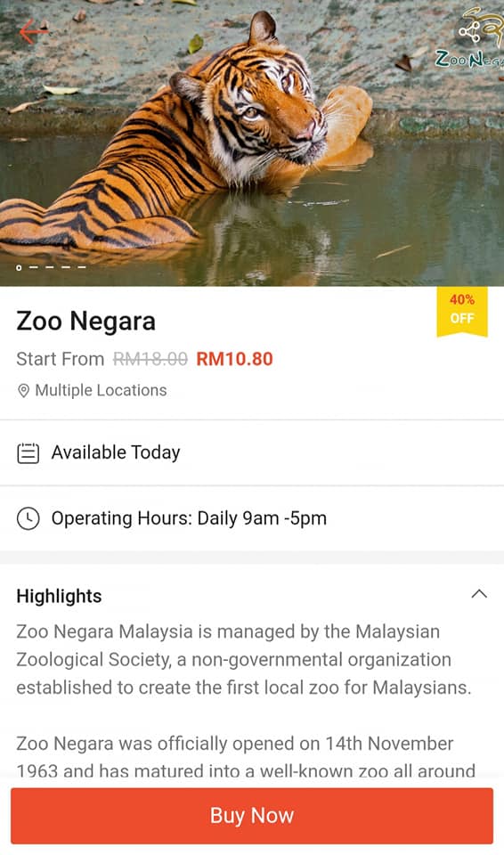 Beli tiket zoo negara online