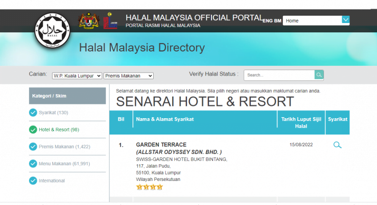 senarai hotel halal jakim