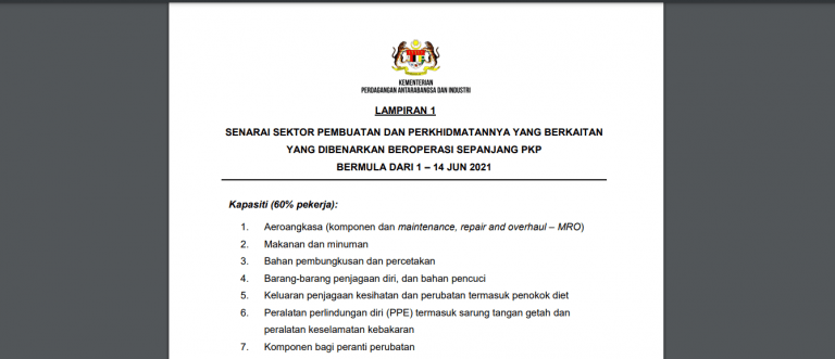 senarai sektor yang dibenarkan miti