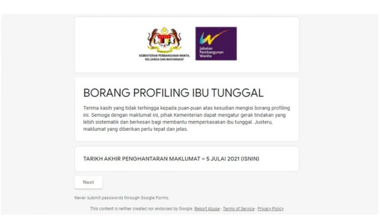 borang bantuan ibu tunggal jpw 2021