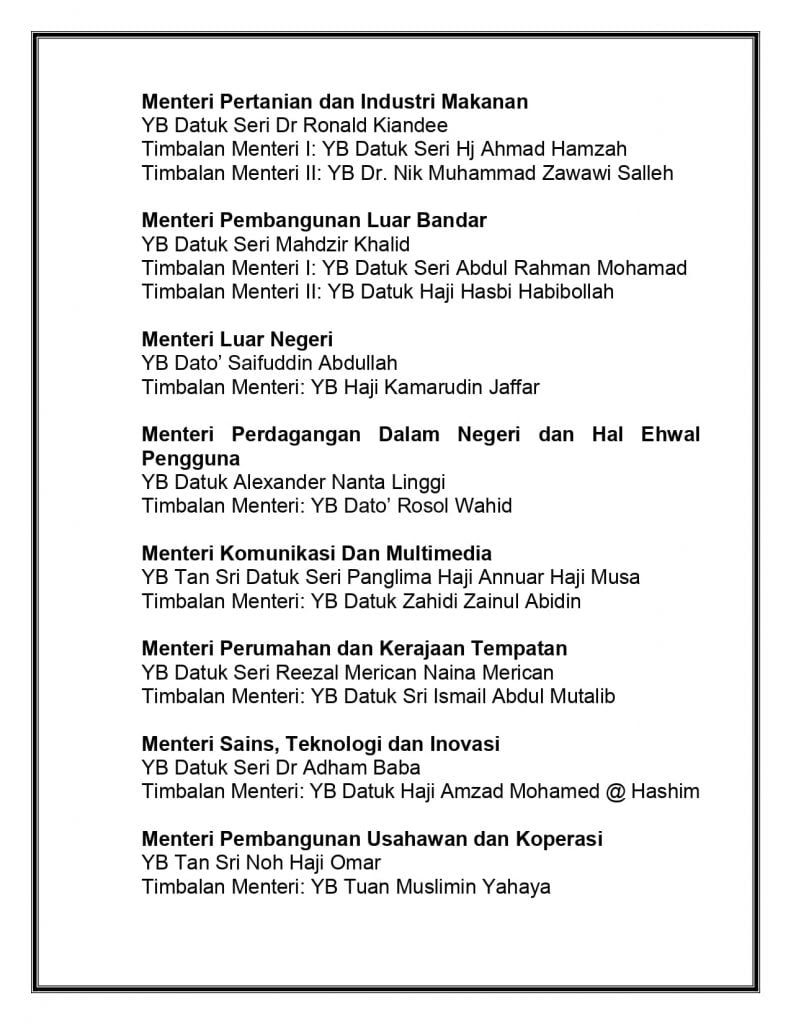 Senarai kabinet baru ismail sabri