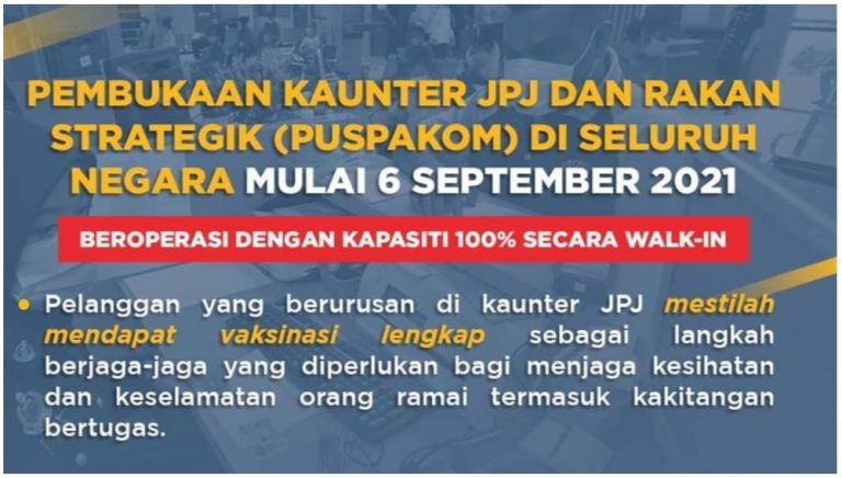 walk in kaunter jpj 6 september 2021