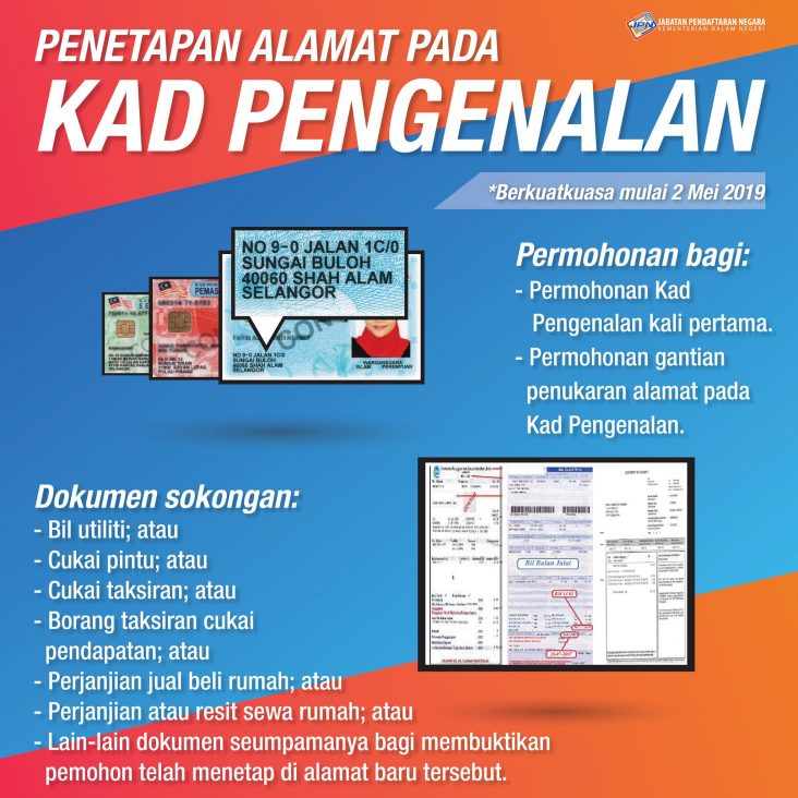 Permohonan Tukar Alamat Mykad / IC / Kad Pengenalan, Prosedur, Harga