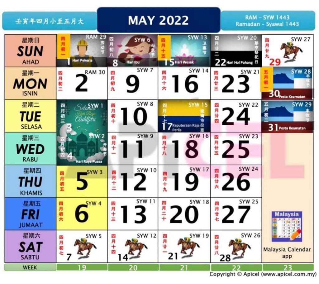 Kalender bulan mei 2022