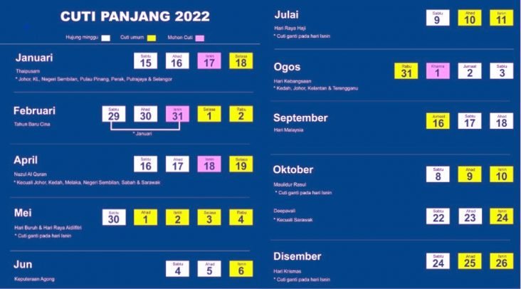 kalendar cuti panjang 2022