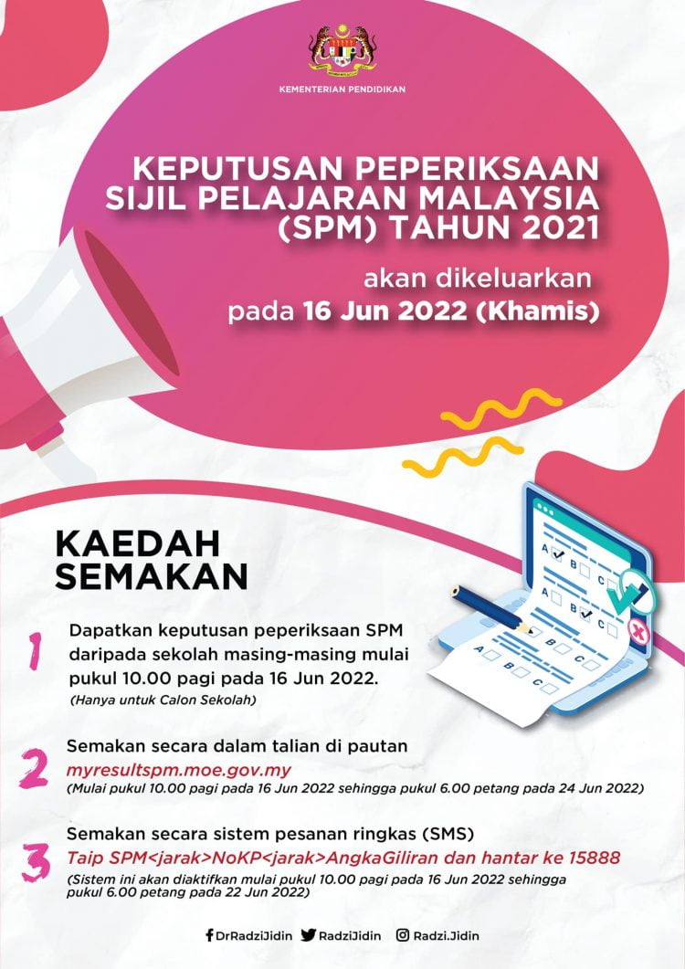 Semakan Keputusan SPM 2021 / Muat Turun Slip Mulai 16 Jun 2022