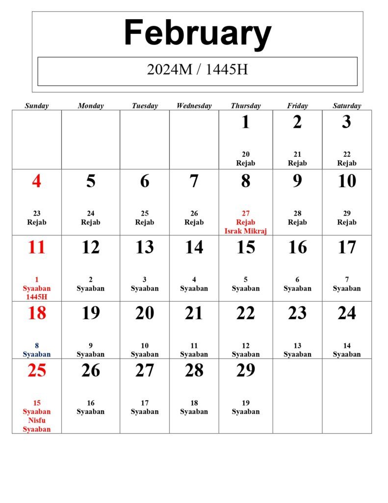 Kalendar Islam 2024 & Tarikh-tarikh Penting (1445-1446 H)